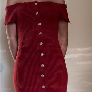 Fitted Maroon Button-Down Dress